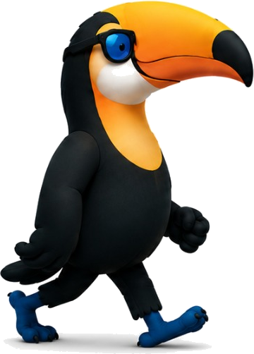 Mascote tucano caminhando pelo fluxo de crescimento digital